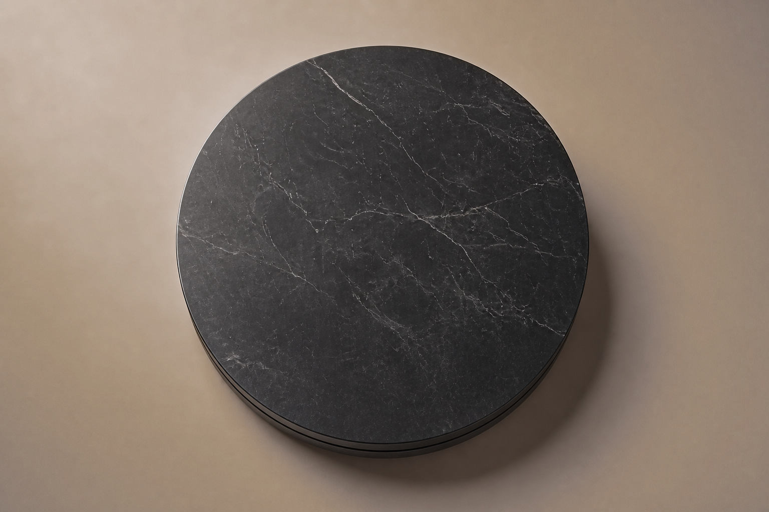 Stacked Disc Base Slim black marble plinth base by 1-OPH, overhead view