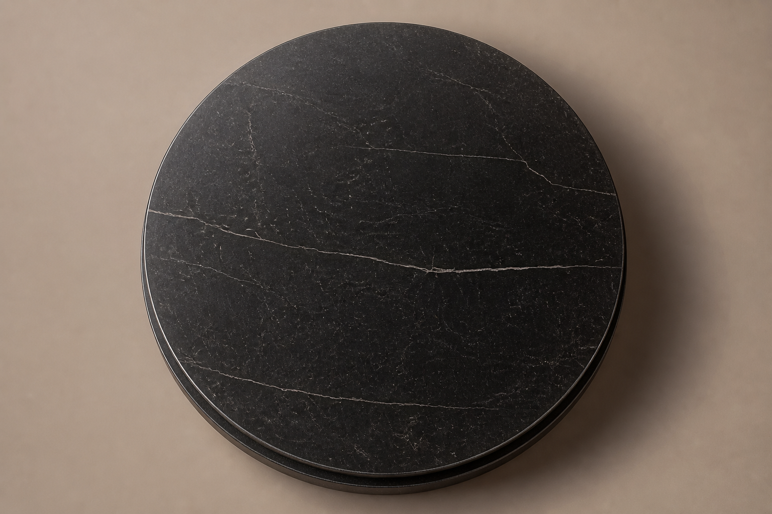 Stacked Disc Base Tall black marble plinth base by 1-OPH, overhead view