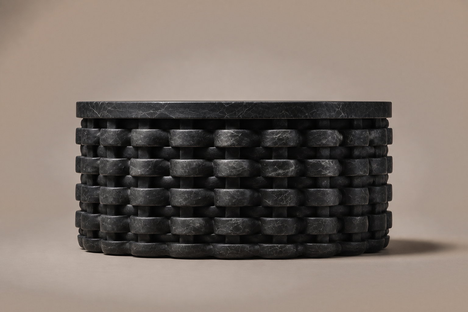 Woven Circular Base black marble plinth base by 1-OPH, side elevation