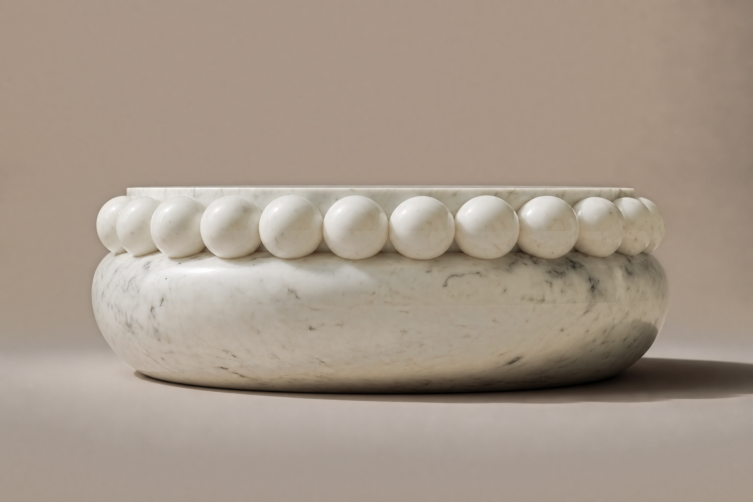 Carrara Beaded Pillow Base black marble plinth base by 1-OPH, side elevation
