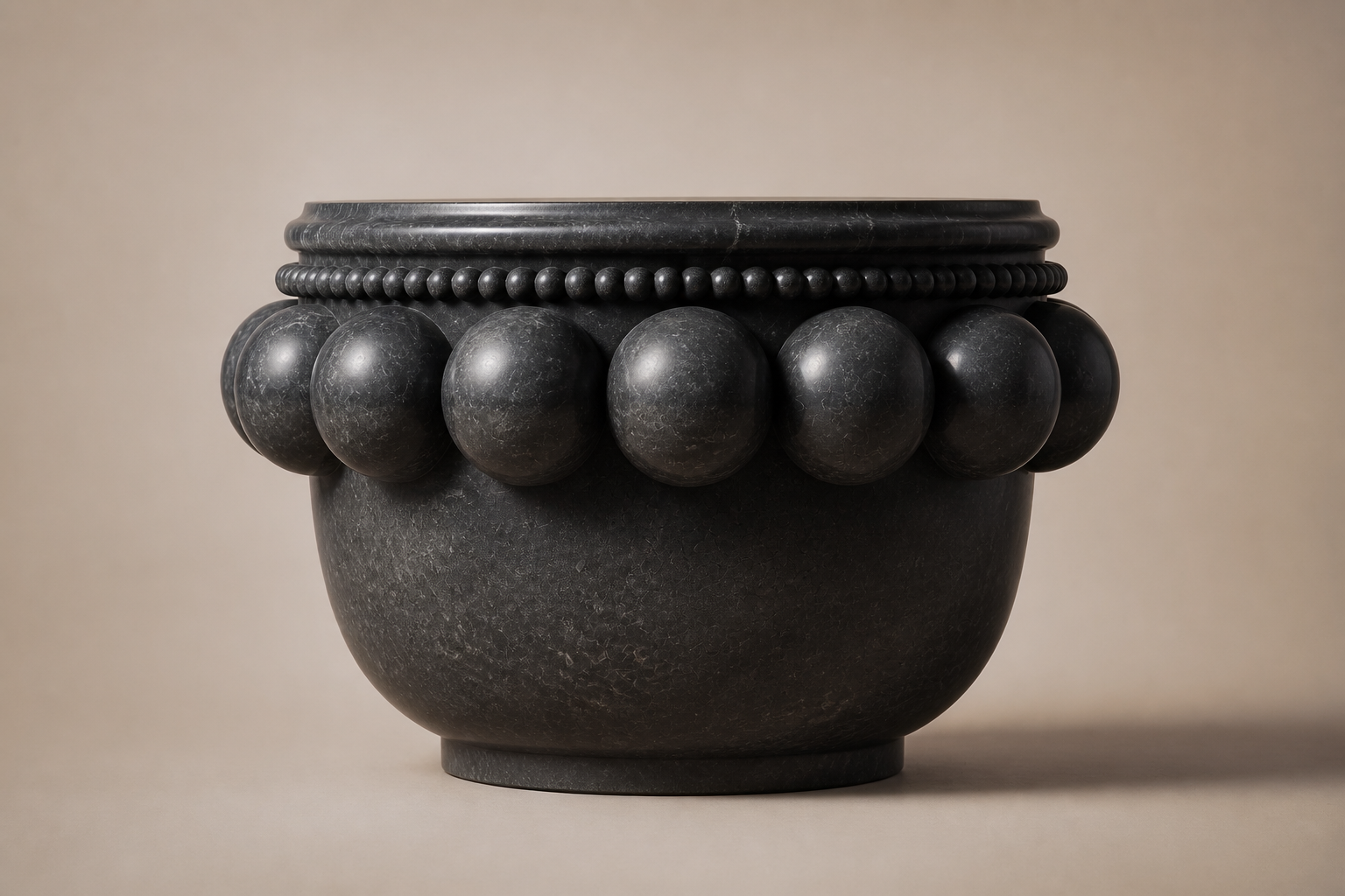 Beaded Pillow Plinth Nero black marble plinth base by 1-OPH, side elevation