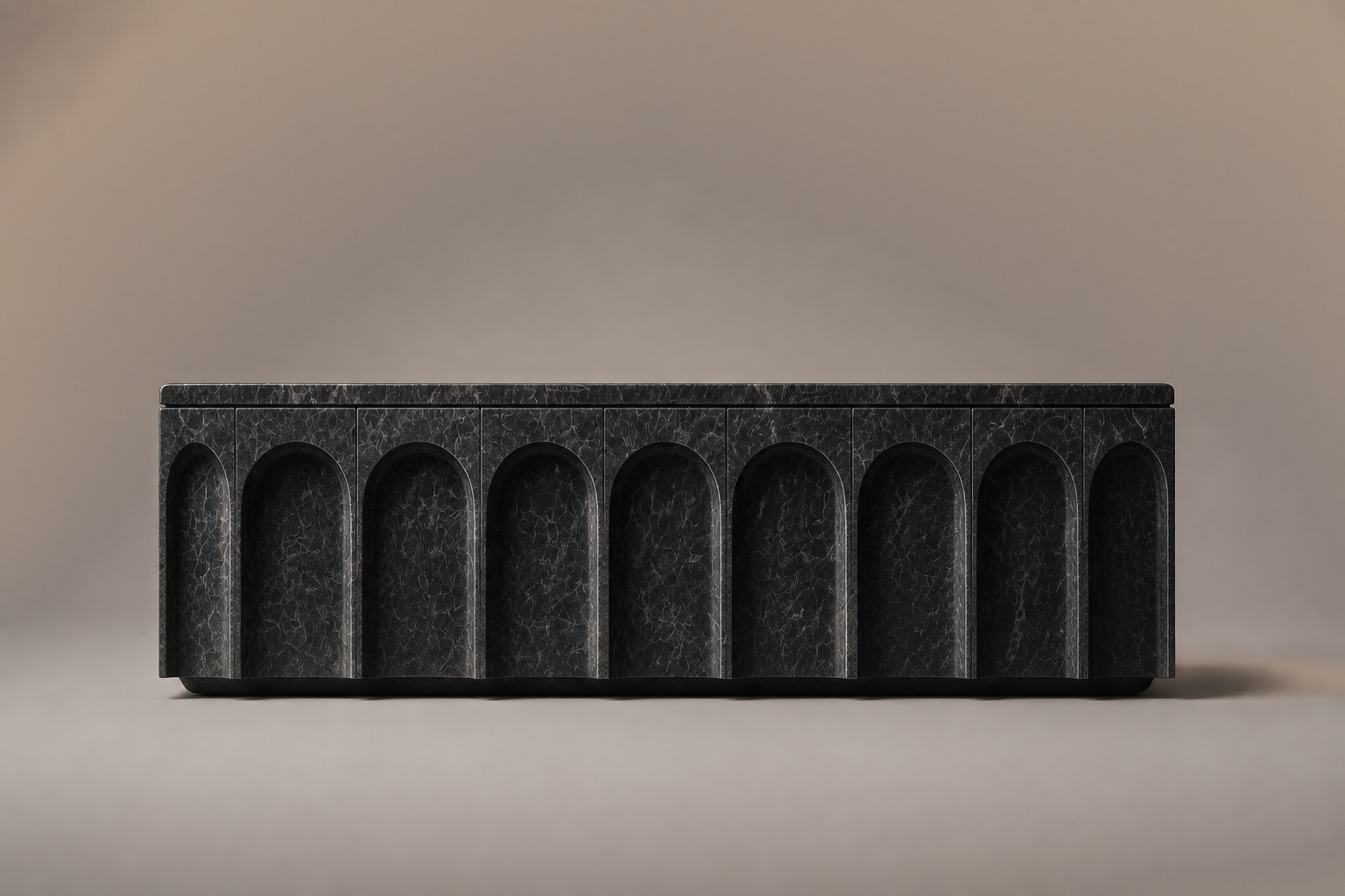 Arcade Base Low black marble plinth base by 1-OPH, side elevation