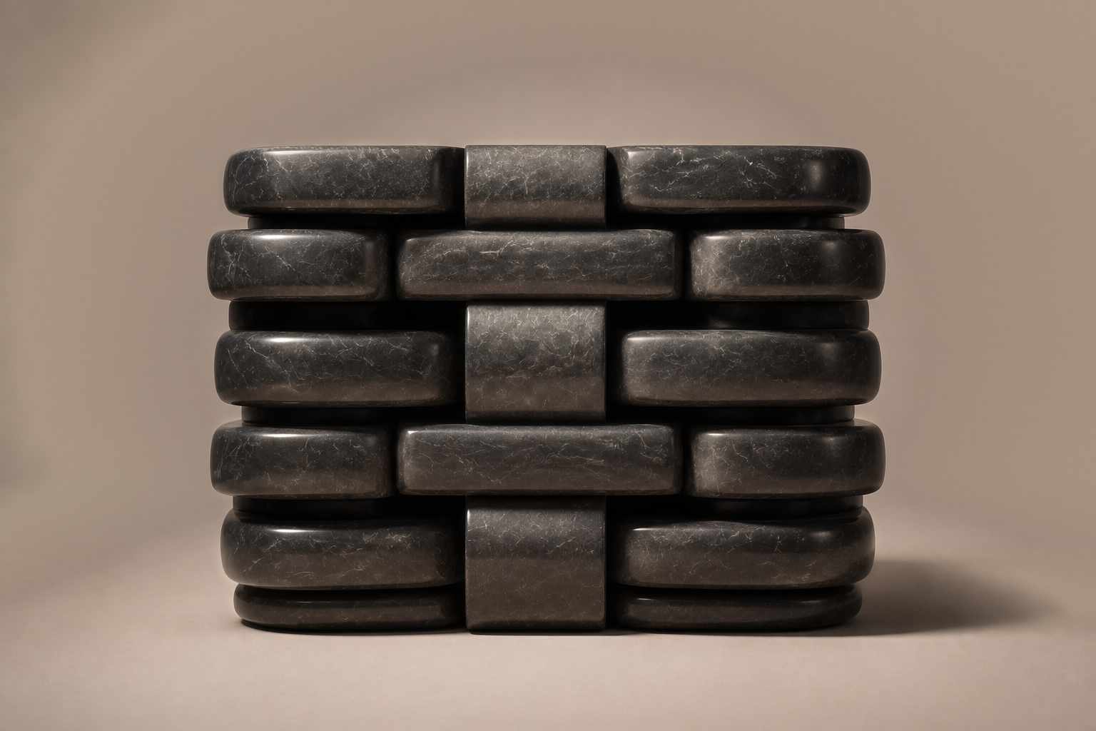 Woven Parcel Base black marble plinth base by 1-OPH, side elevation