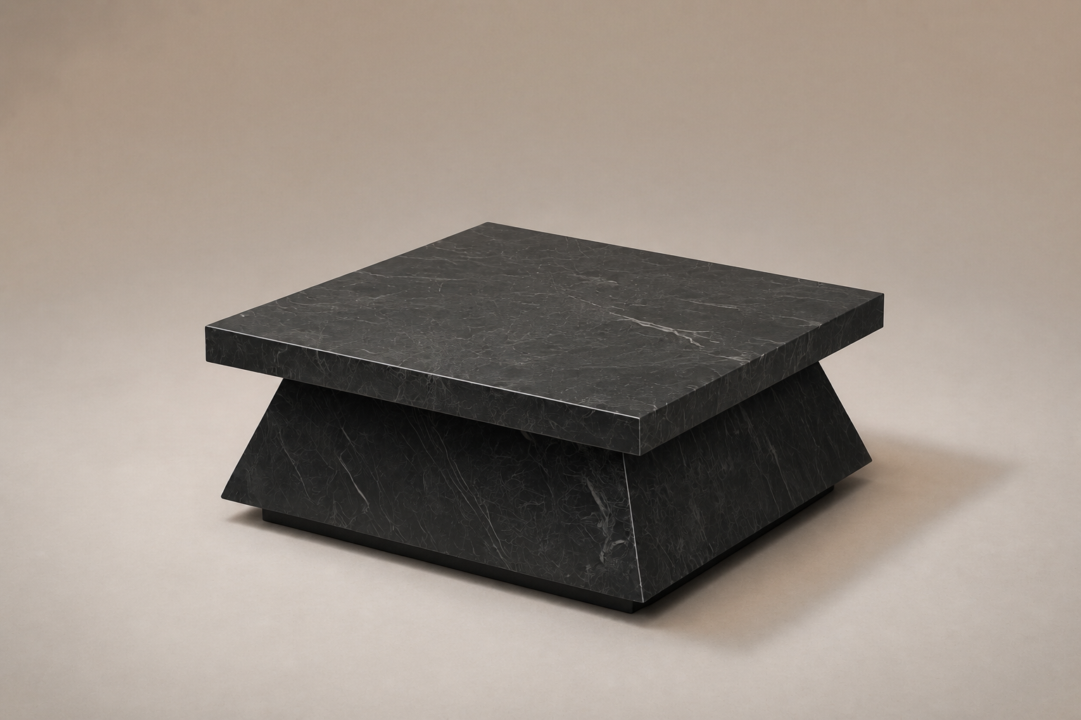 Inverted Taper Base Flared black marble plinth base by 1-OPH, three-quarter studio view