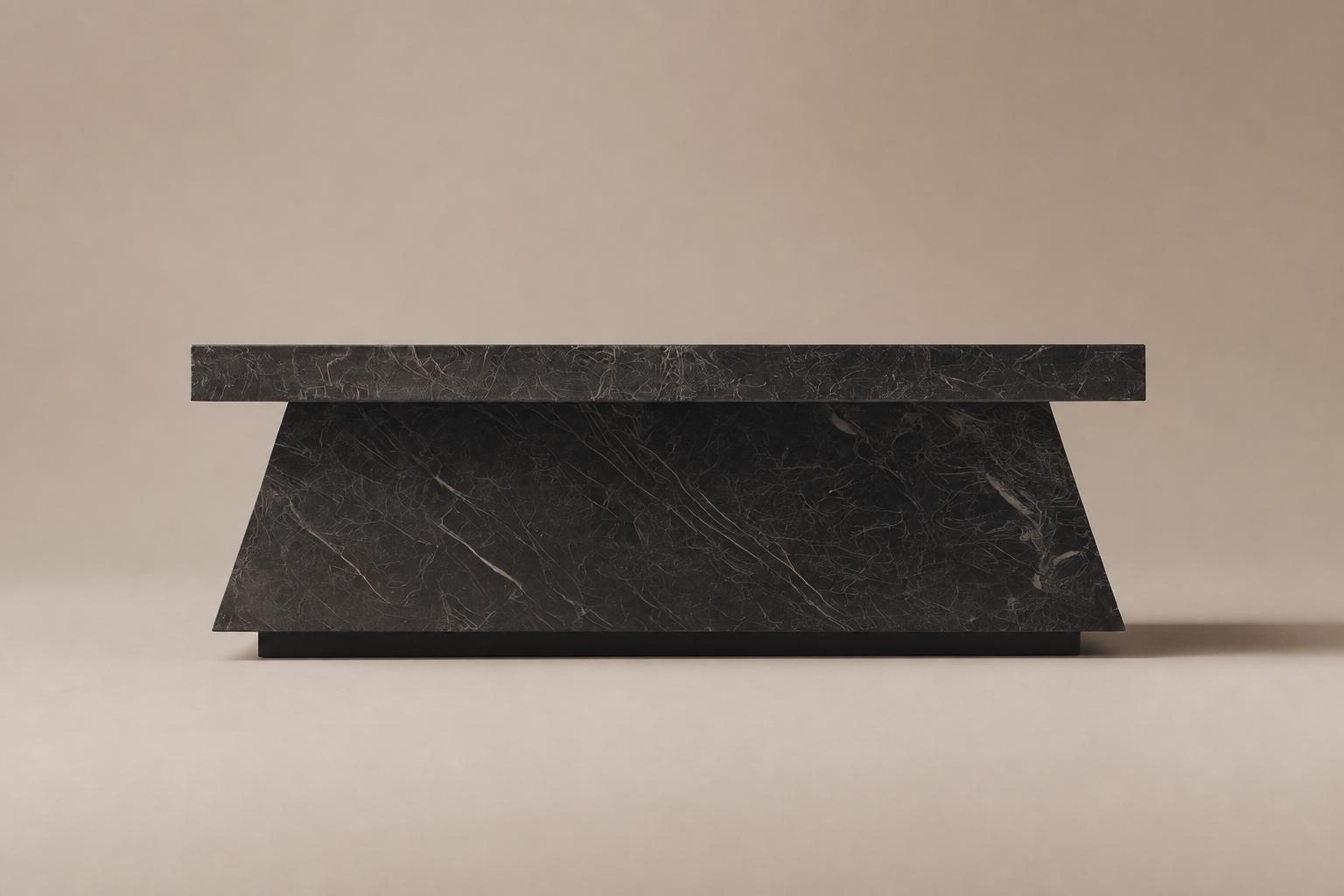 Inverted Taper Base Flared black marble plinth base by 1-OPH, side elevation