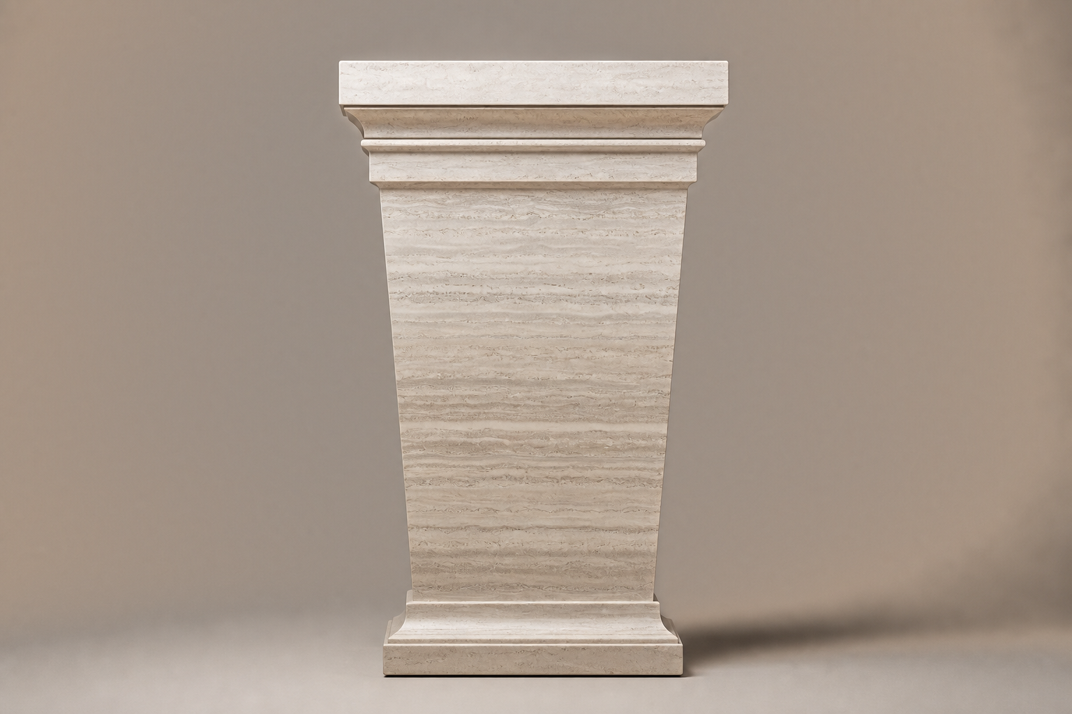 Travertine Pedestal Stepped silver travertine plinth base by 1-OPH, side elevation