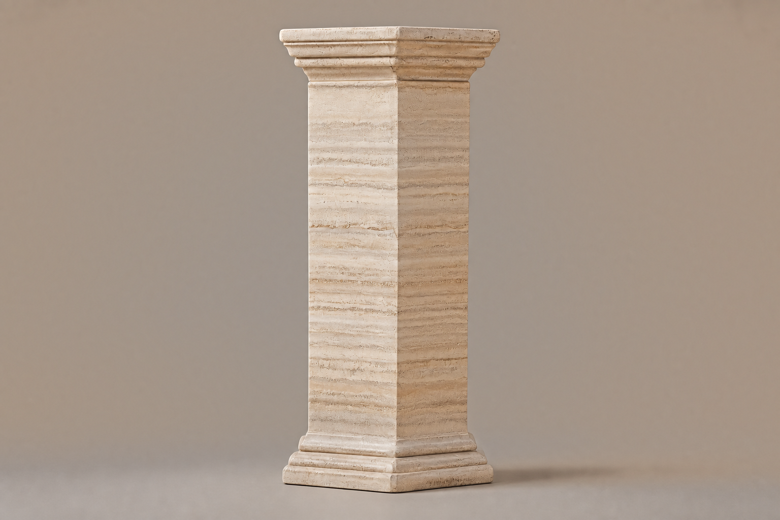 Travertine Pedestal Tall silver travertine plinth base by 1-OPH, side elevation