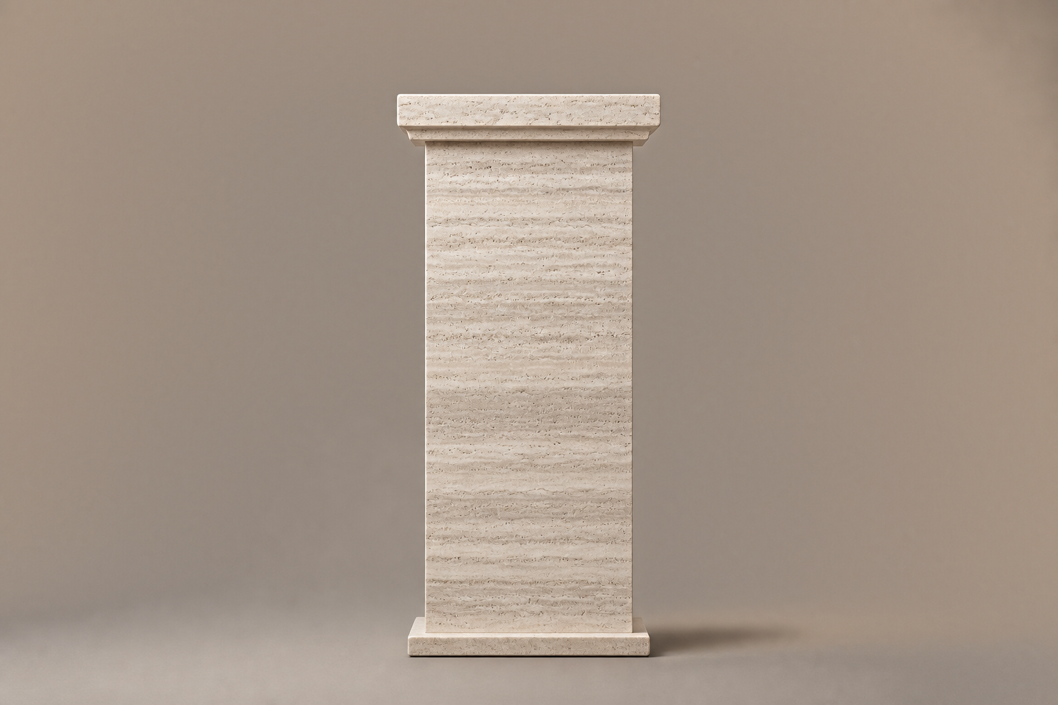 Travertine Pedestal Slim silver travertine plinth base by 1-OPH, side elevation