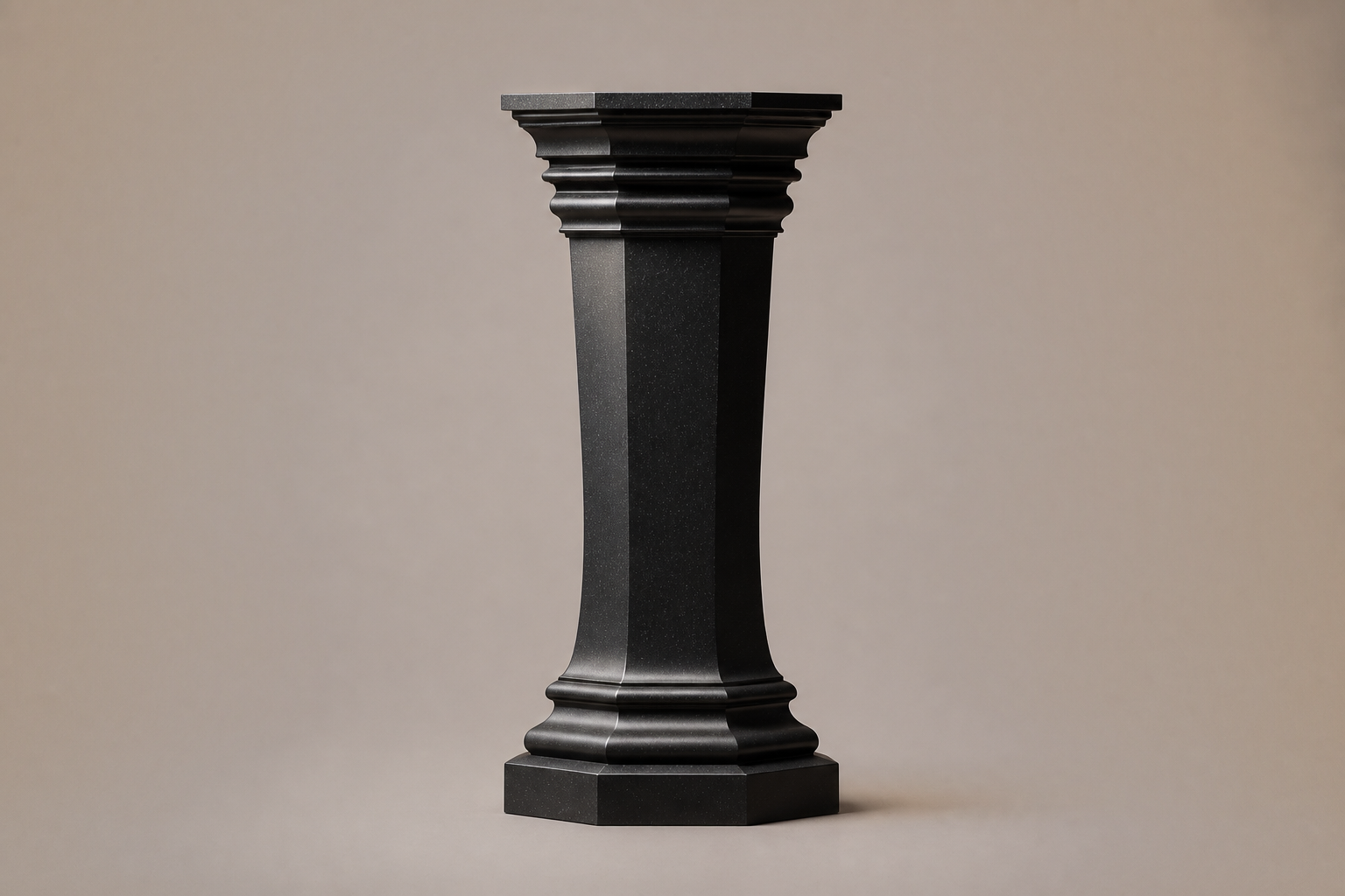 Tapered Pedestal Base Octagonal black granite plinth base by 1-OPH, side elevation