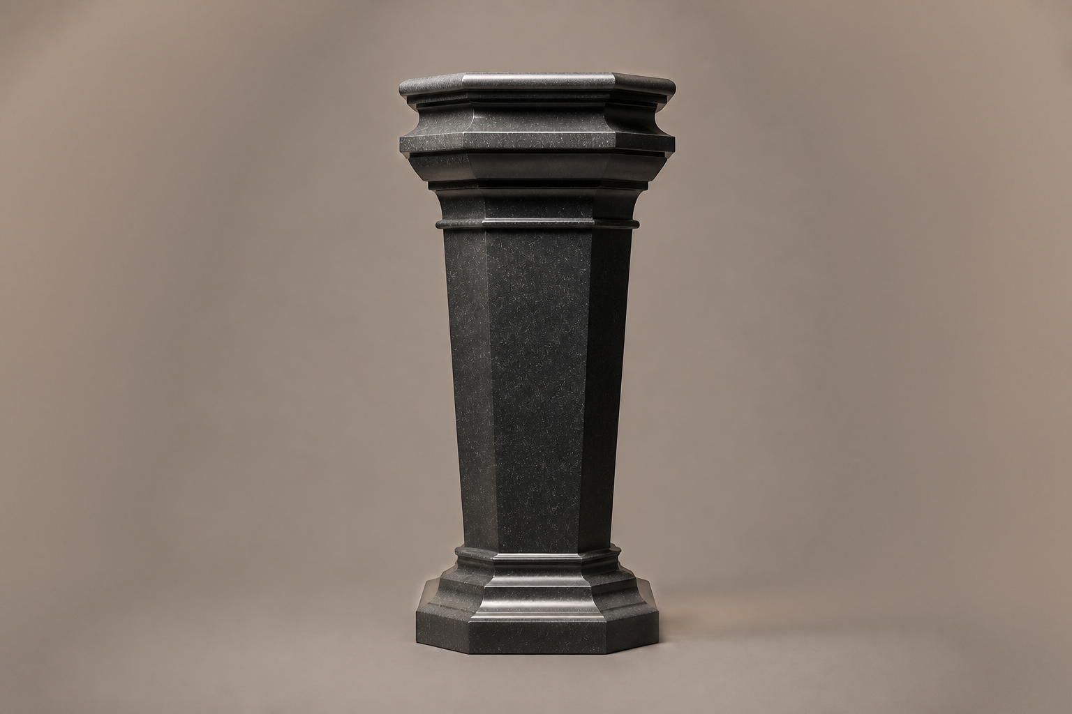Tapered Pedestal Base Faceted black granite plinth base by 1-OPH, side elevation