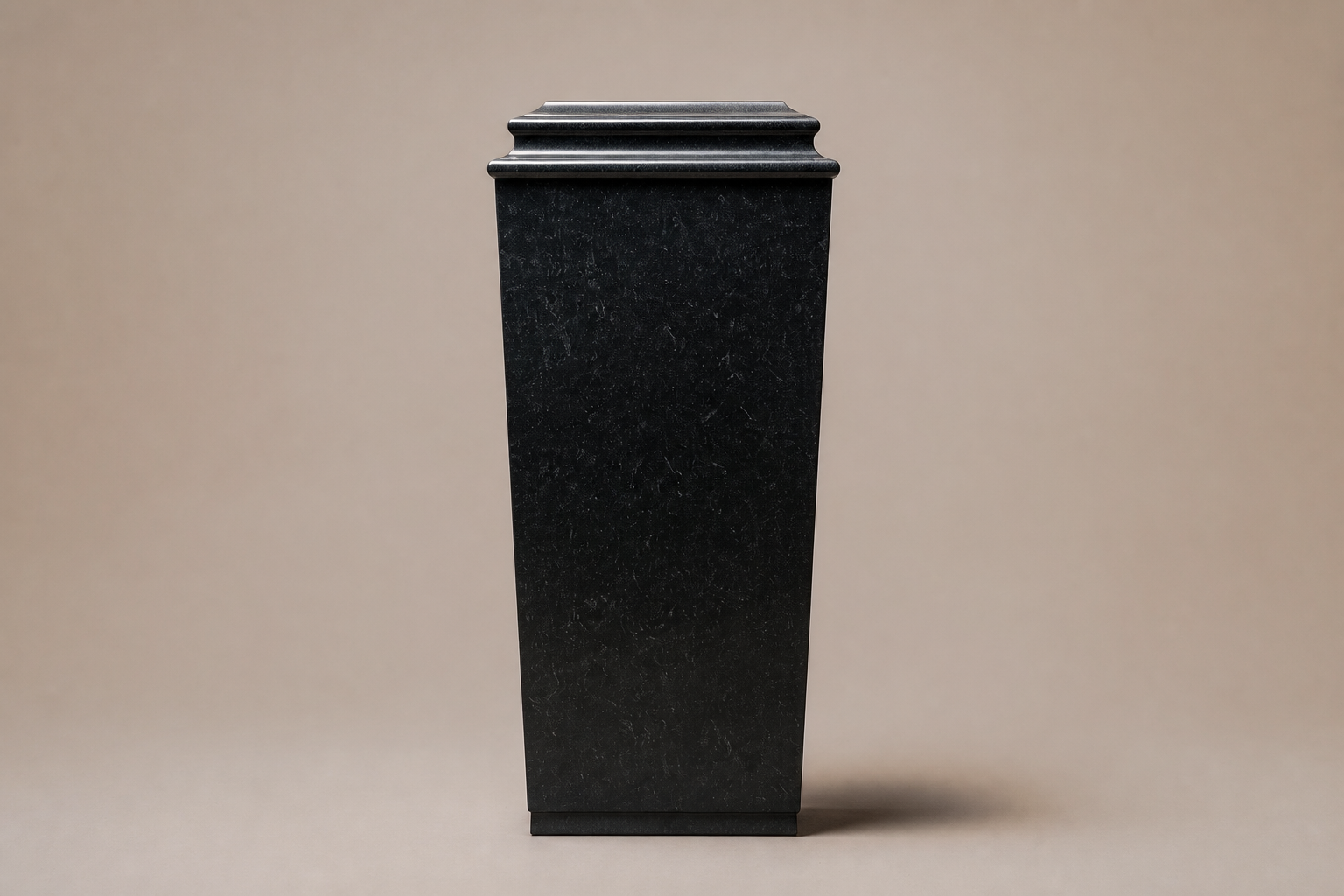 Tapered Pedestal Base Slim black granite plinth base by 1-OPH, side elevation