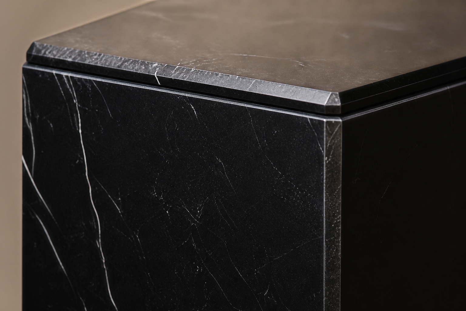 Beveled Monolith Base Column black marble plinth base by 1-OPH, surface detail