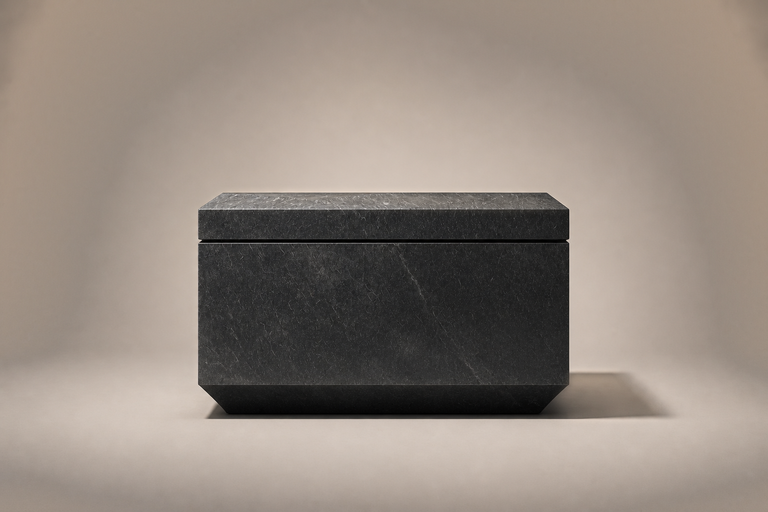 Chamfered Block Base Long black marble plinth base by 1-OPH, surface detail