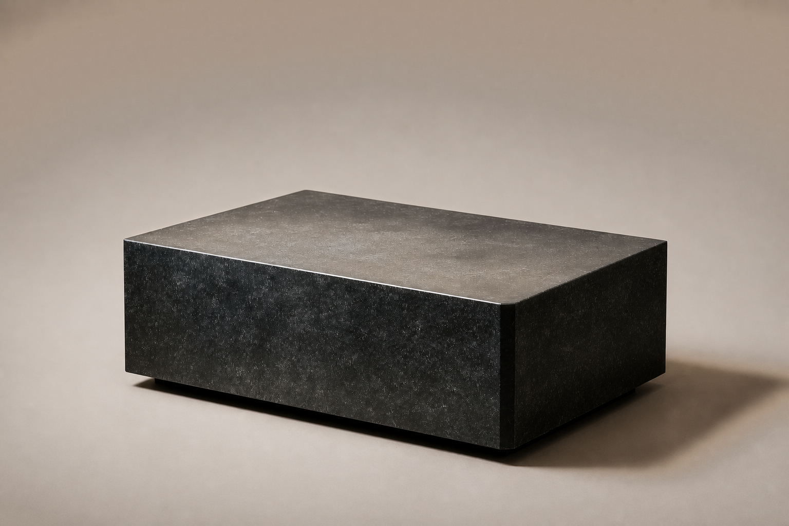 Chamfered Block Base Deep black marble plinth base by 1-OPH, three-quarter studio view