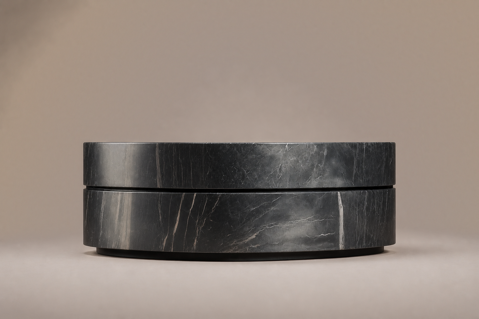 Concave Groove Base Round black marble plinth base by 1-OPH, side elevation