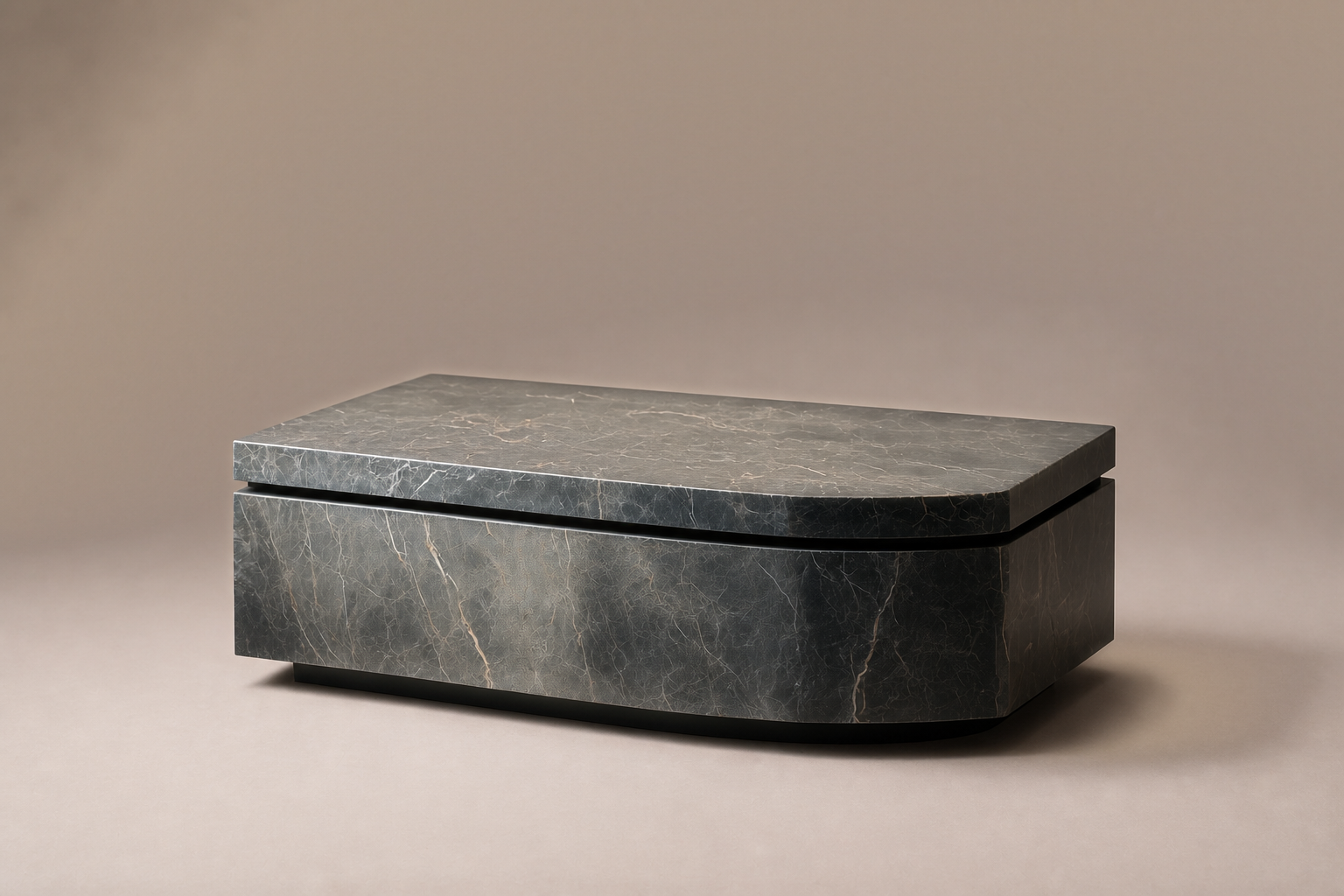 Concave Groove Base Rectangular black marble plinth base by 1-OPH, three-quarter studio view