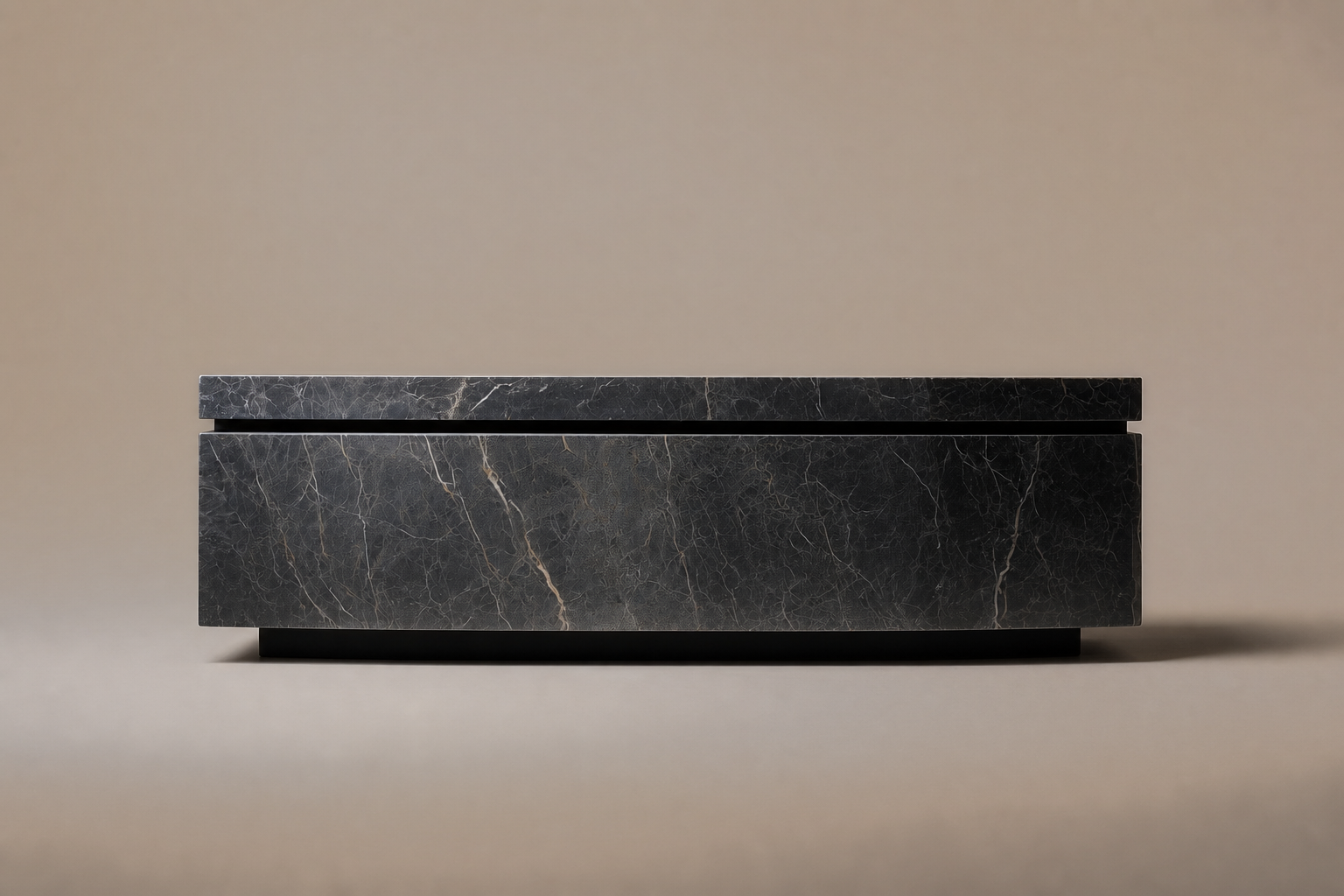Concave Groove Base Rectangular black marble plinth base by 1-OPH, side elevation