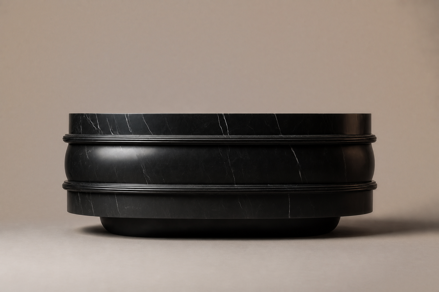 Concave Groove Base Oval black marble plinth base by 1-OPH, side elevation