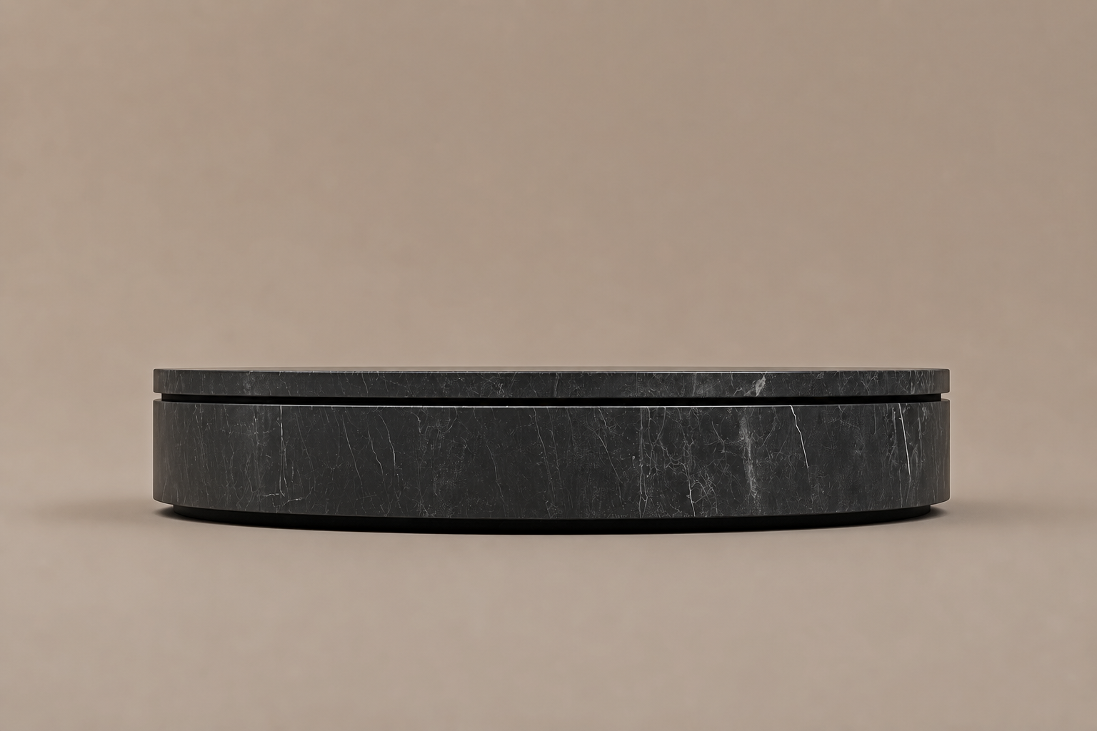 Concave Groove Base Disc black marble plinth base by 1-OPH, side elevation