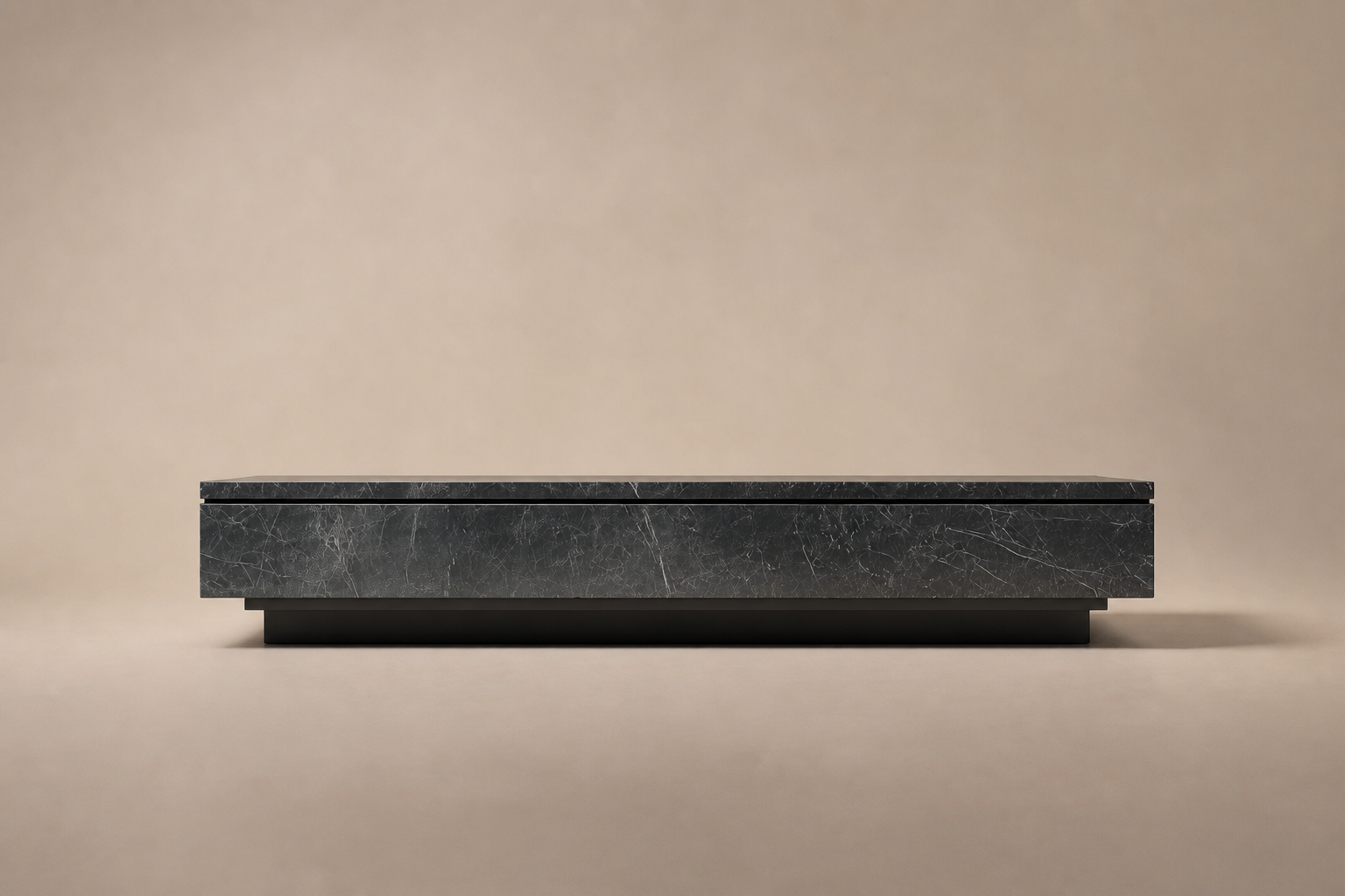 Floating Slab Base black marble plinth base by 1-OPH, side elevation