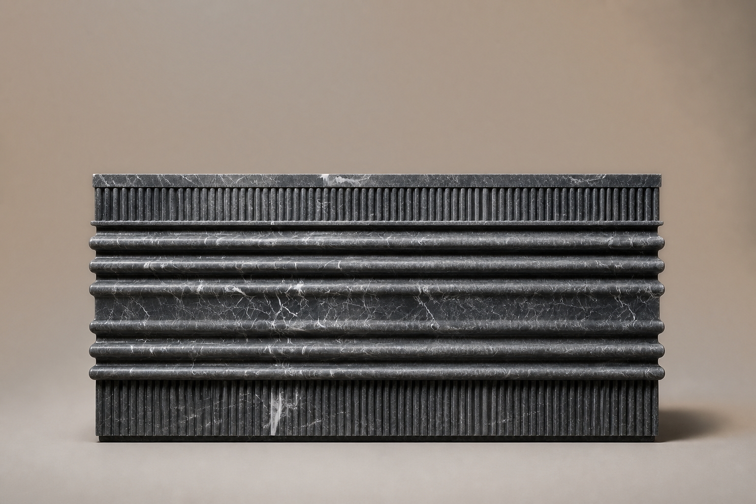 Grigio Ribbed Base Low grigio carnico marble plinth base by 1-OPH, side elevation