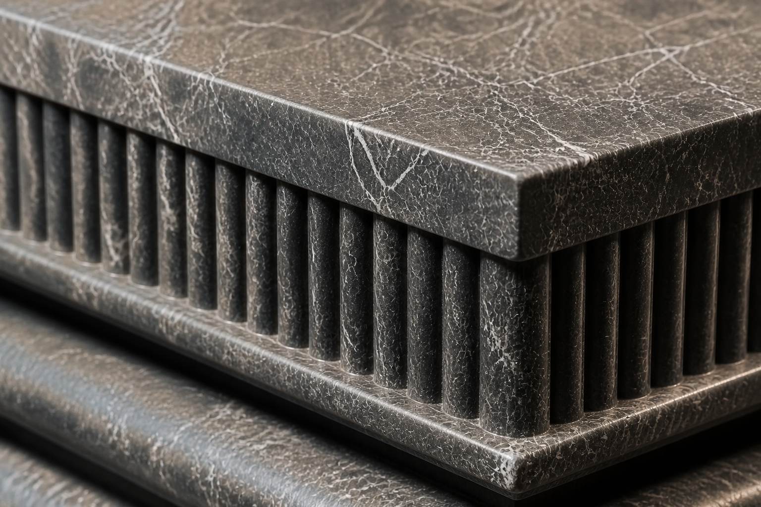 Grigio Ribbed Base Low grigio carnico marble plinth base by 1-OPH, surface detail