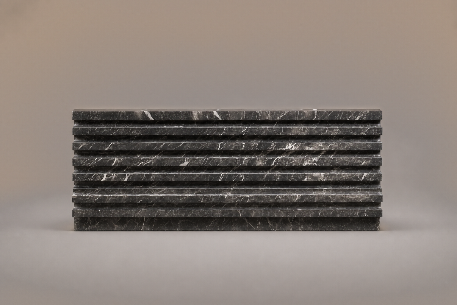 Grigio Ribbed Base Long grigio carnico marble plinth base by 1-OPH, side elevation