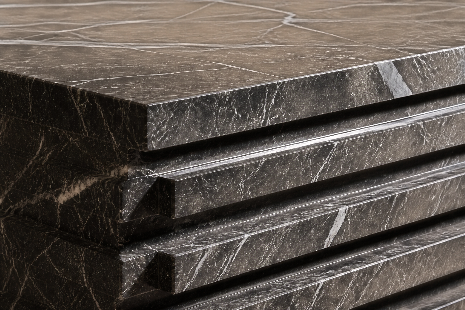 Grigio Ribbed Base Long grigio carnico marble plinth base by 1-OPH, surface detail