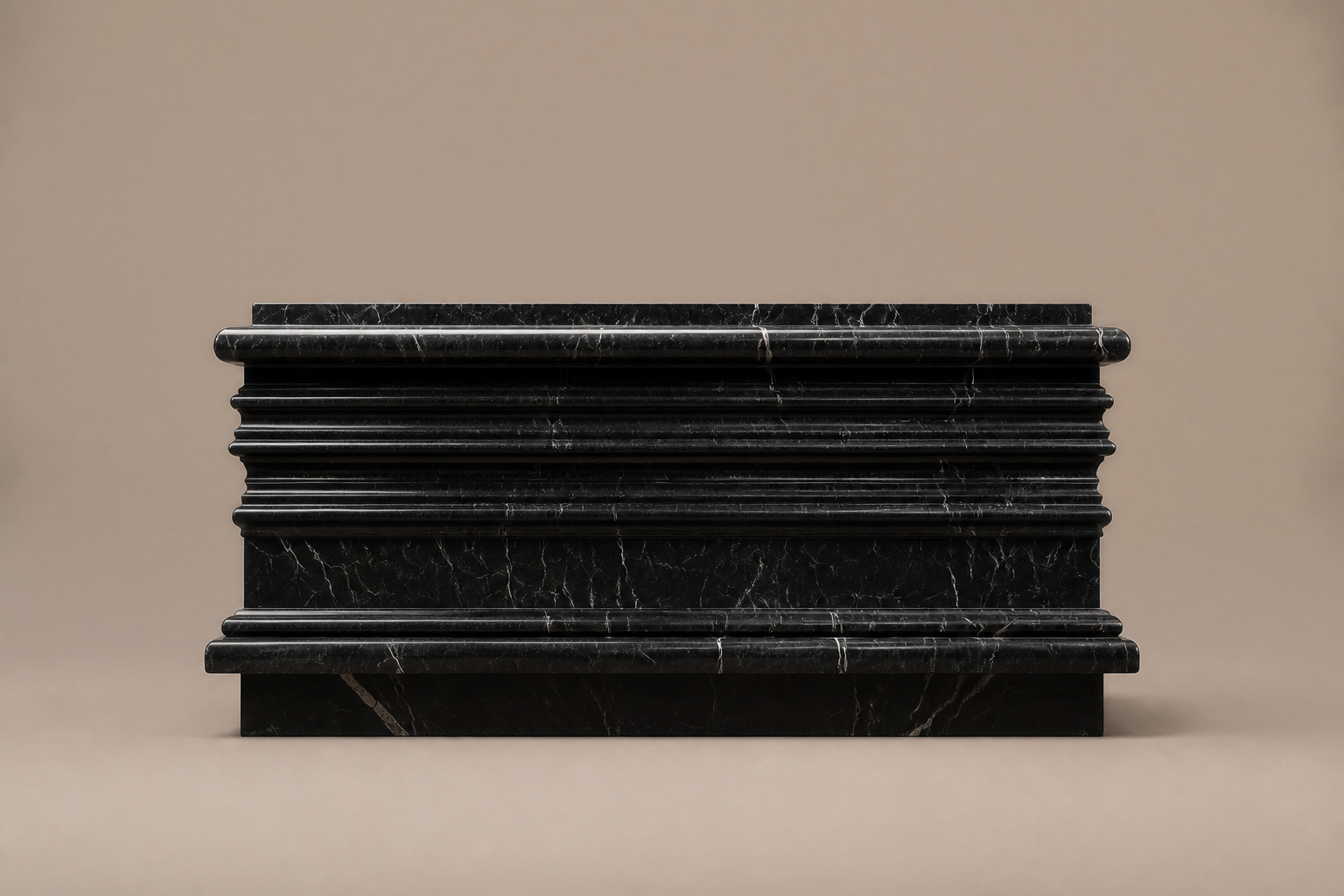 Grooved Band Base Stepped black marble plinth base by 1-OPH, side elevation