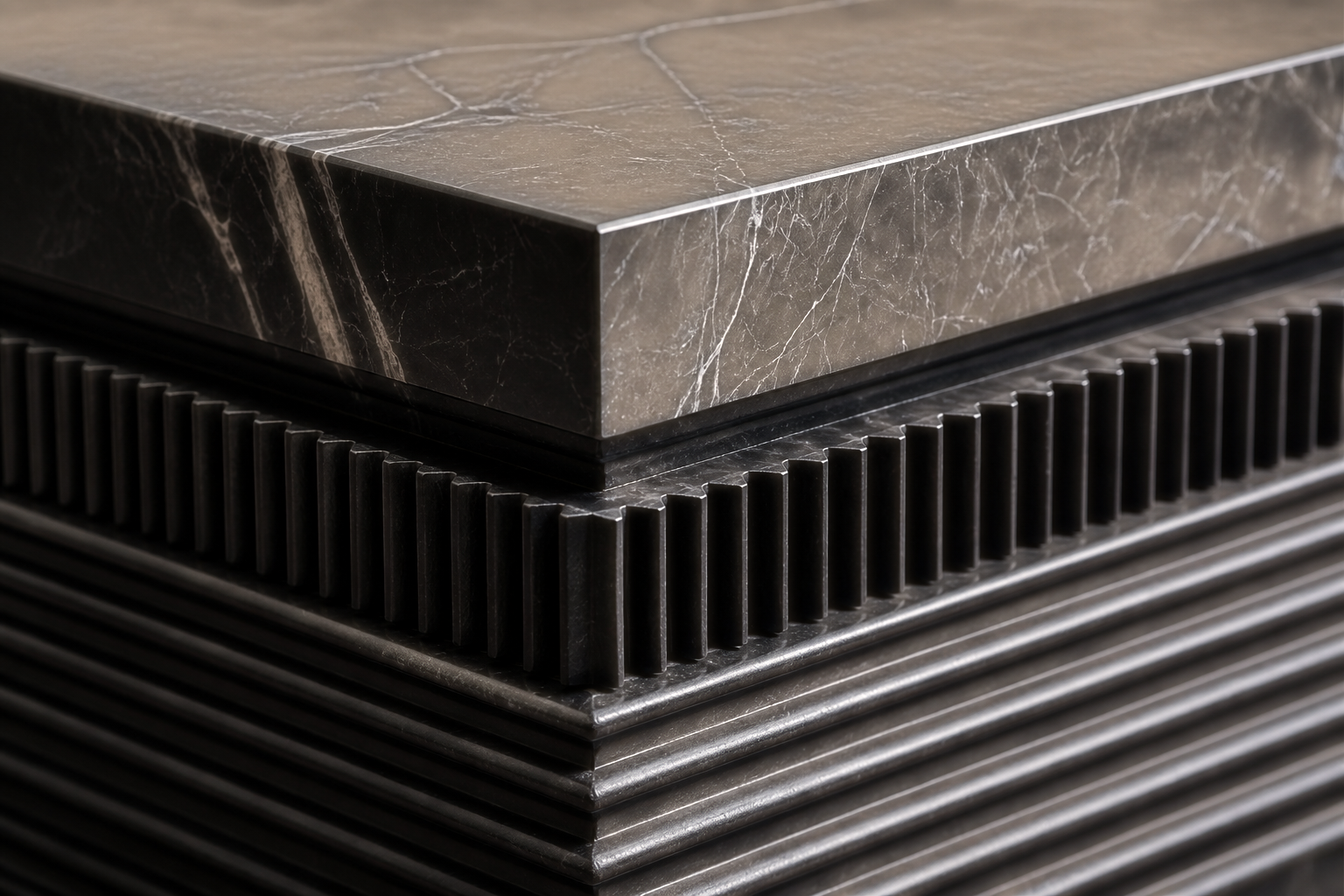 Grooved Band Base Deep black marble plinth base by 1-OPH, surface detail