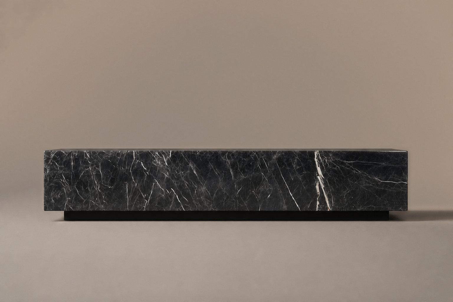 Knife-Edge Base Long black marble plinth base by 1-OPH, side elevation