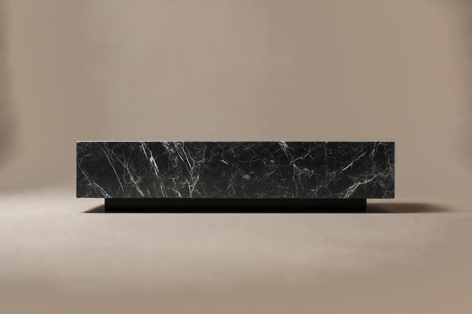 Knife-Edge Base Wide black marble plinth base by 1-OPH, side elevation