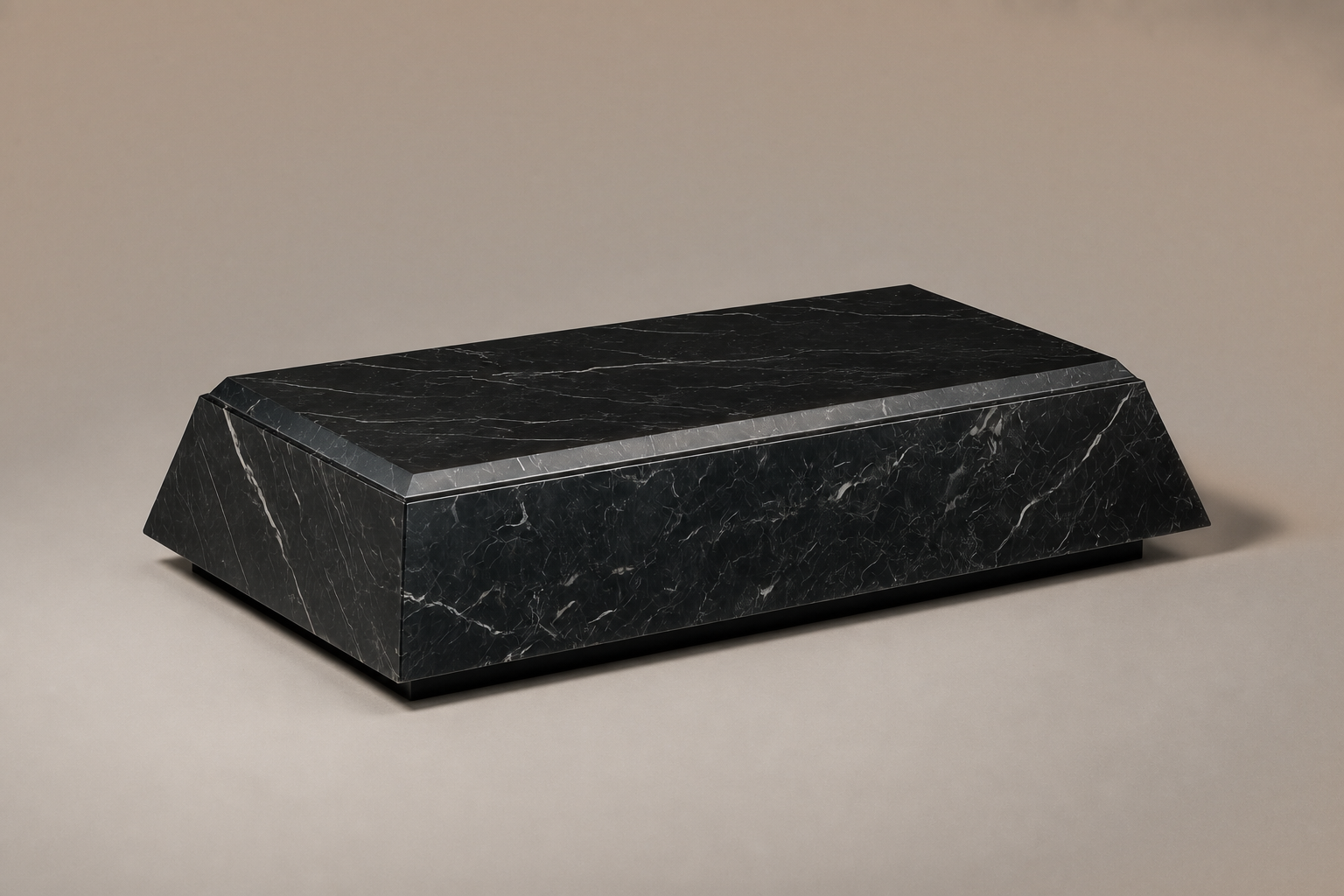 Knife-Edge Base Tapered black marble plinth base by 1-OPH, three-quarter studio view
