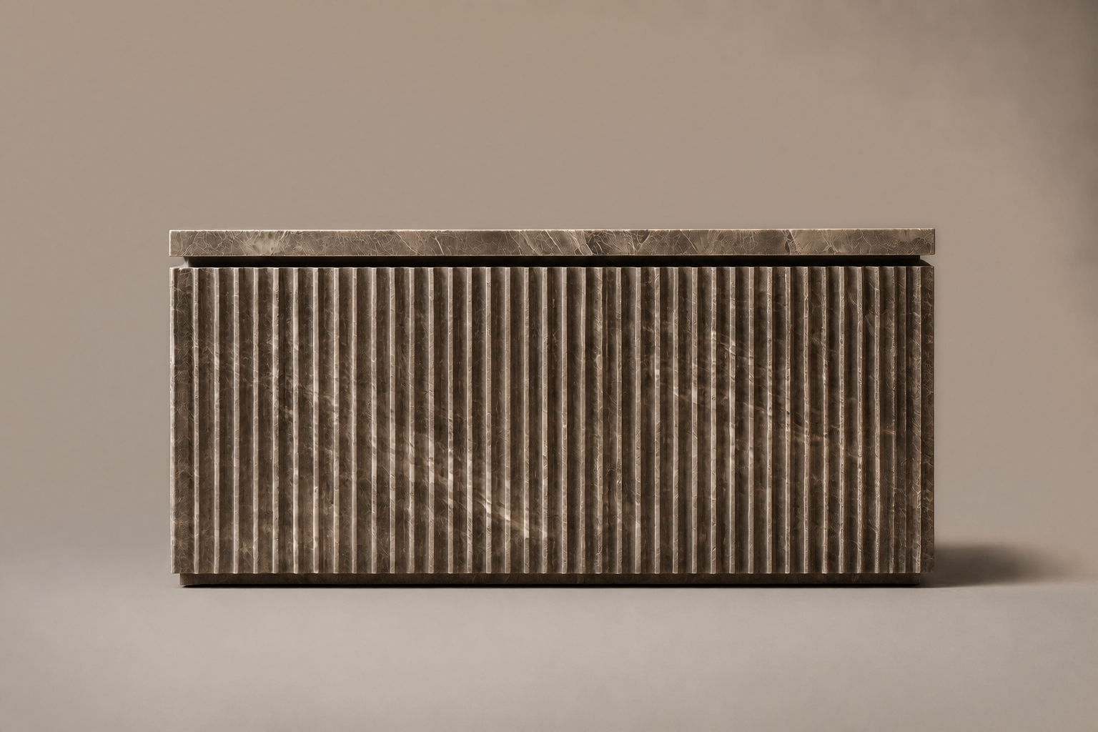 Pietra Grey Reeded Base Warm pietra grey marble plinth base by 1-OPH, side elevation