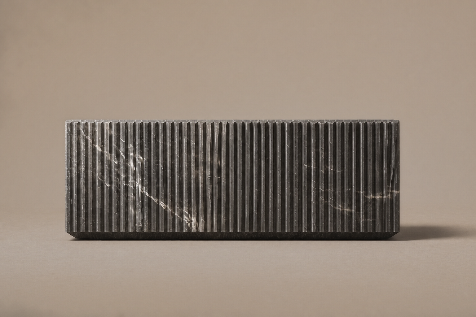 Pietra Grey Reeded Base Grey pietra grey marble plinth base by 1-OPH, side elevation