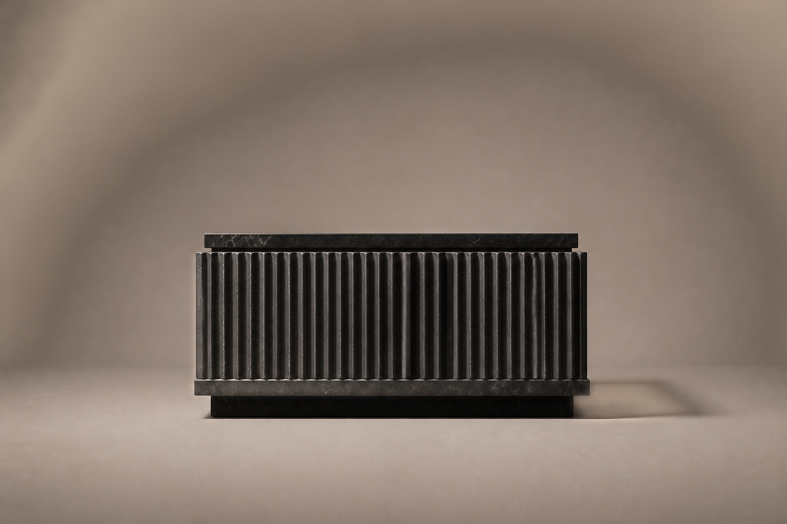 Reeded Base Long black marble plinth base by 1-OPH, surface detail