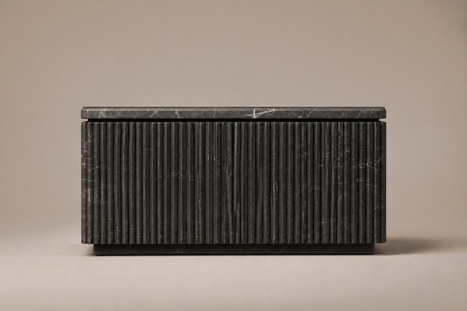 Reeded Base Compact black marble plinth base by 1-OPH, side elevation