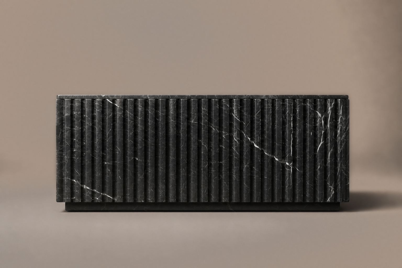 Reeded Base Deep black marble plinth base by 1-OPH, side elevation