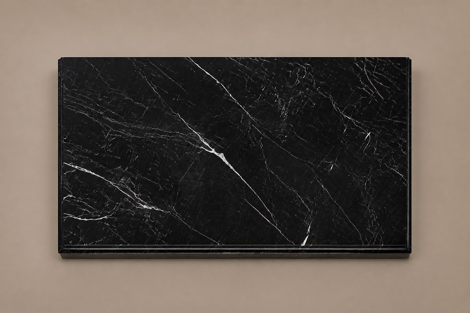 Ribbed Horizontal Base Long black marble plinth base by 1-OPH, overhead view