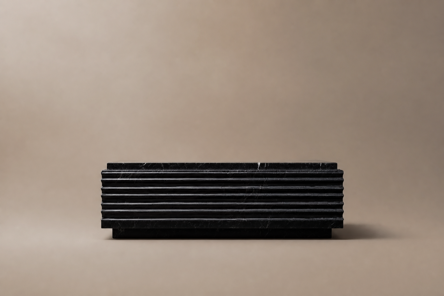 Ribbed Horizontal Base Long black marble plinth base by 1-OPH, surface detail