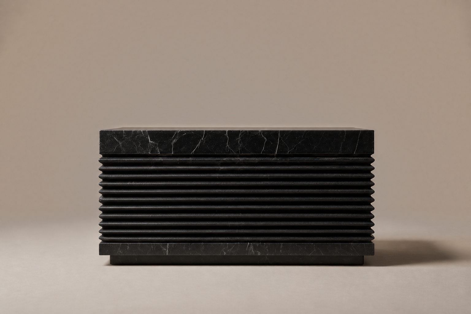 Ribbed Horizontal Base Deep black marble plinth base by 1-OPH, surface detail