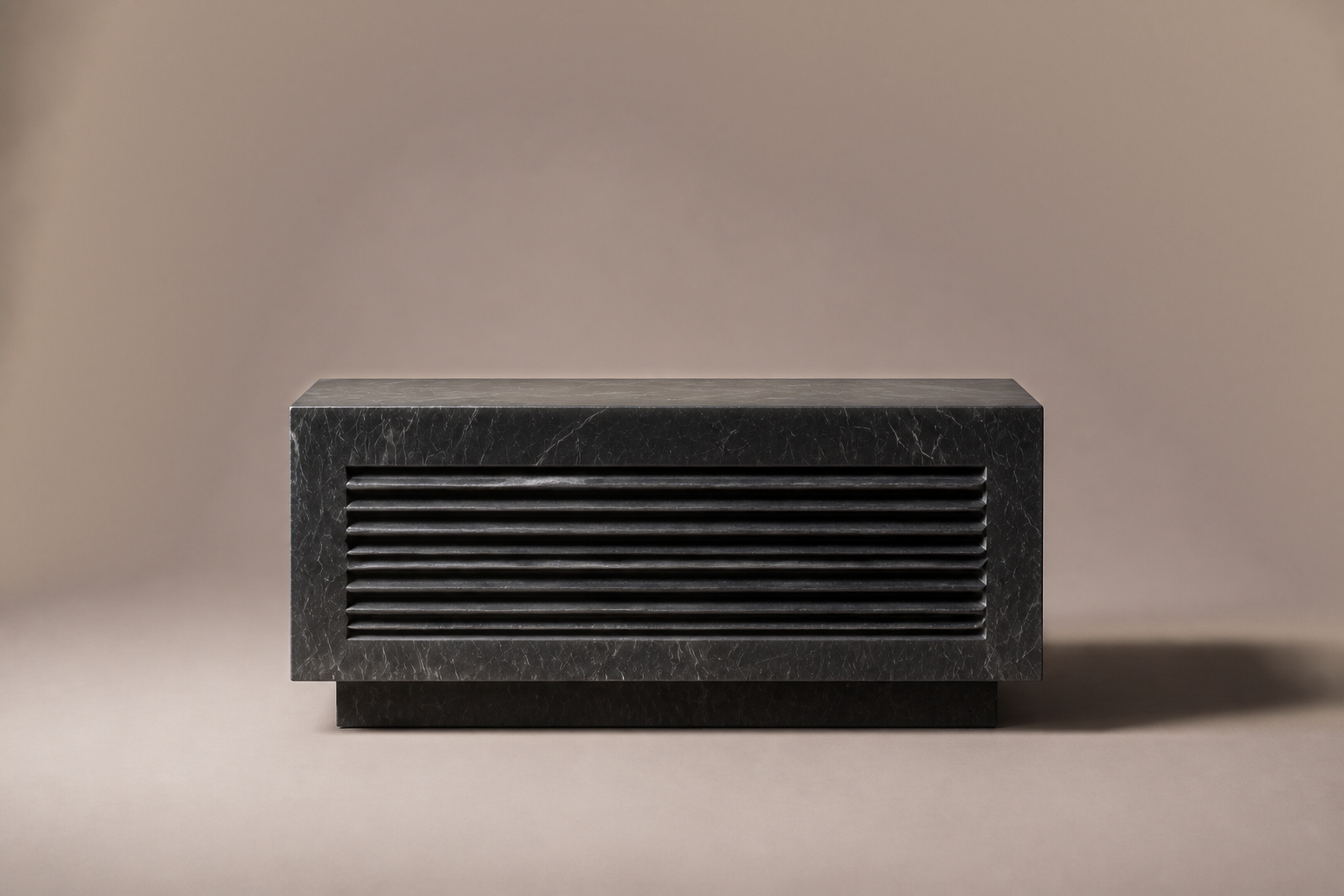 Ribbed Horizontal Base Compact black marble plinth base by 1-OPH, surface detail