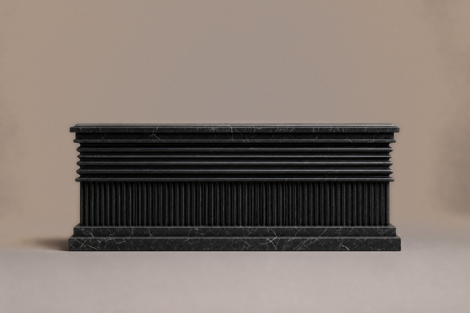 Ribbed Horizontal Base Plinth black marble plinth base by 1-OPH, side elevation