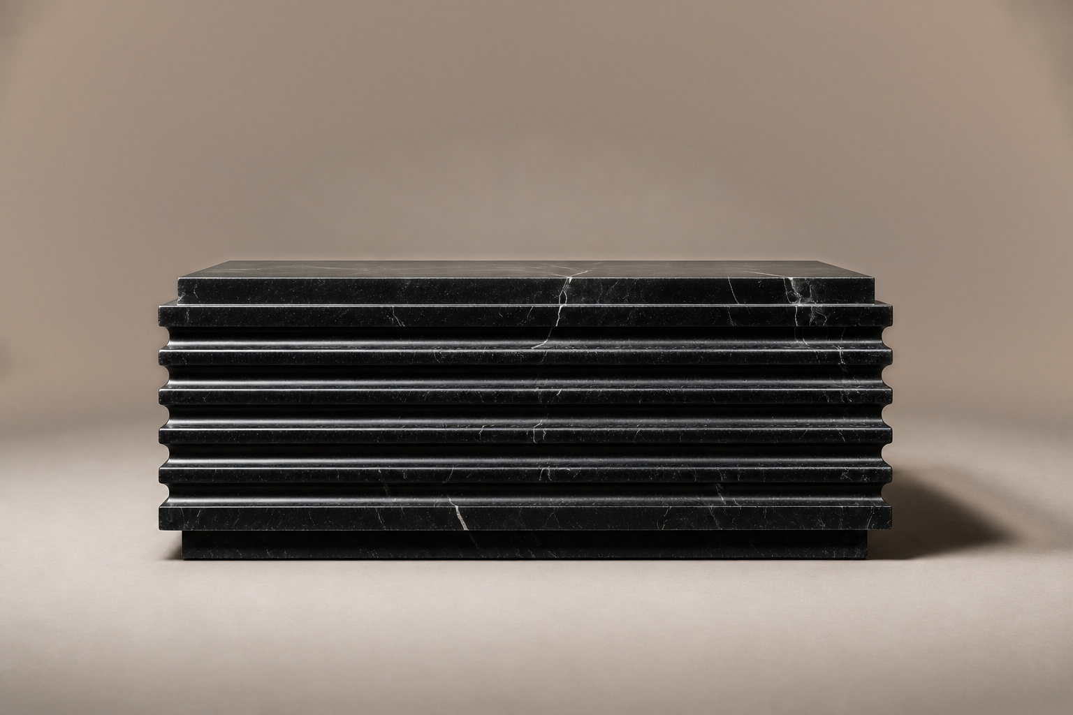 Ribbed Horizontal Base Wide black marble plinth base by 1-OPH, surface detail