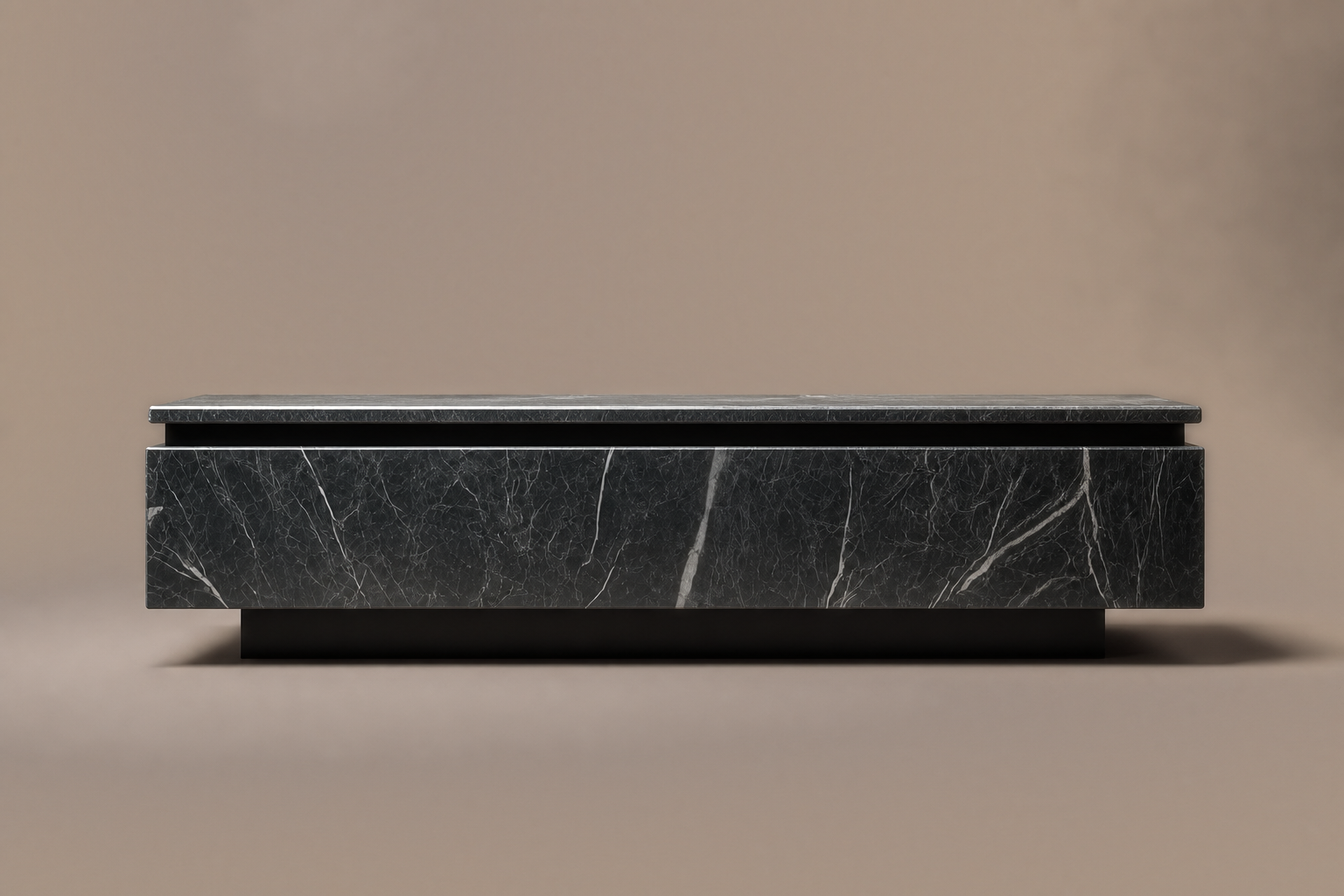 Shadow-Gap Base Slim black marble plinth base by 1-OPH, side elevation