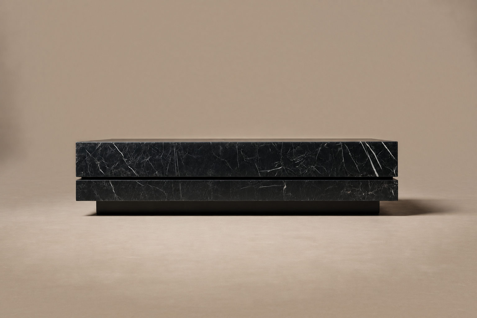 Shadow-Gap Base Low black marble plinth base by 1-OPH, side elevation
