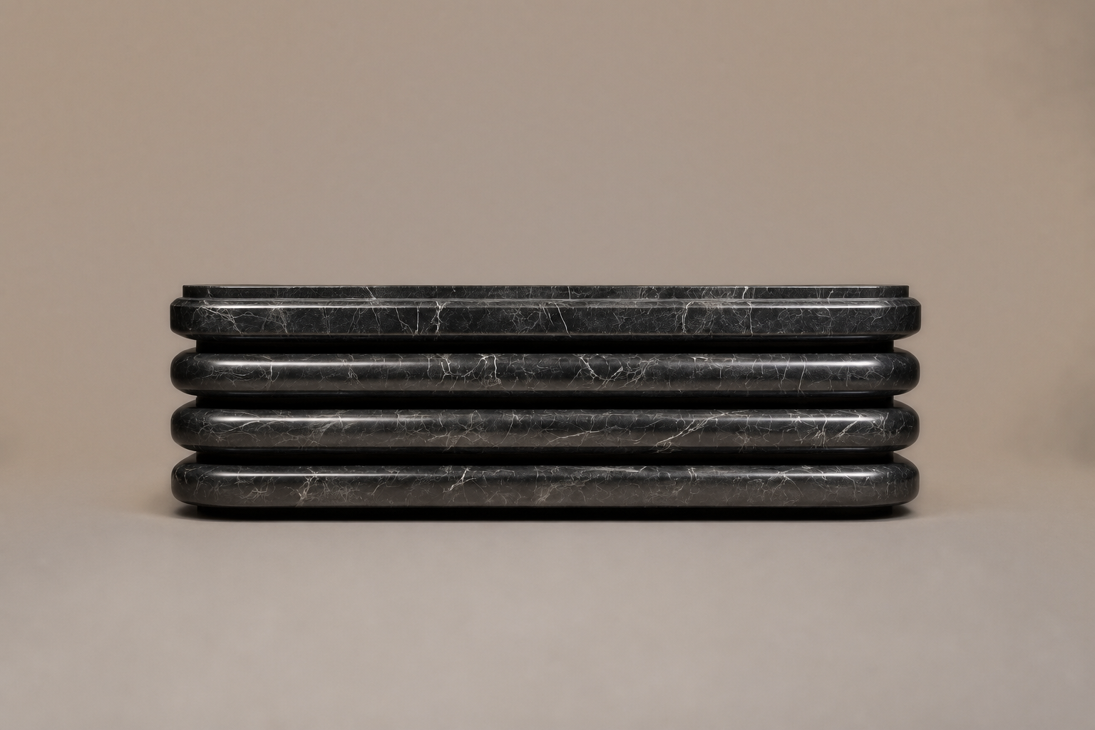 Triple Bullnose Base Rounded black marble plinth base by 1-OPH, side elevation