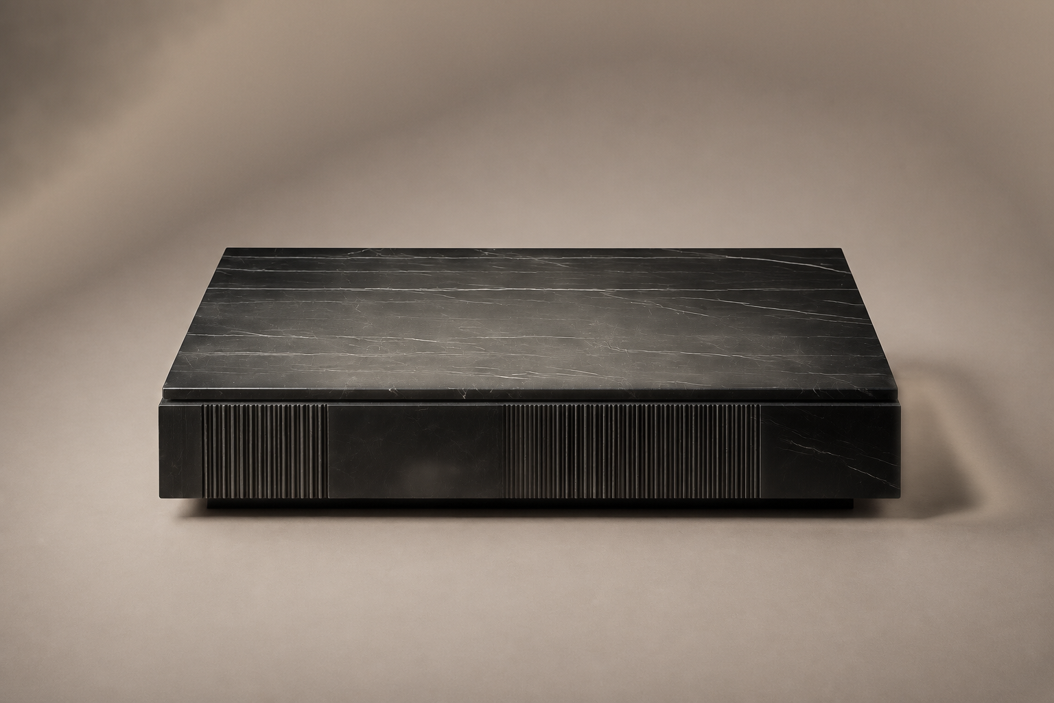 Wire-Line Base Fluted black marble plinth base by 1-OPH, three-quarter studio view