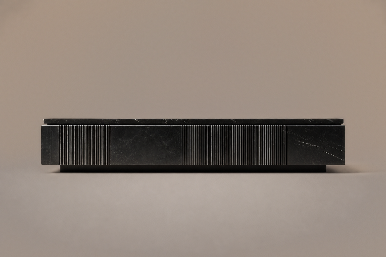 Wire-Line Base Fluted black marble plinth base by 1-OPH, side elevation