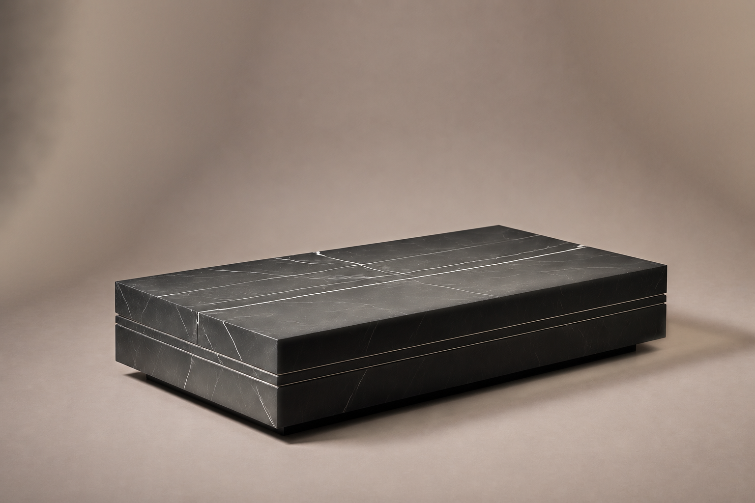Wire-Line Base Plain black marble plinth base by 1-OPH, three-quarter studio view